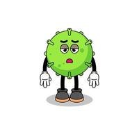 virus cartoon with fatigue gesture vector