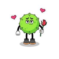 virus mascot falling in love vector