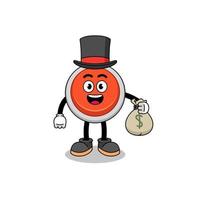 emergency button mascot illustration rich man holding a money sack vector