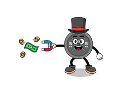 Character Illustration of barbell plate catching money with a magnet vector