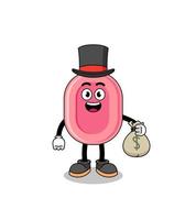 soap mascot illustration rich man holding a money sack vector