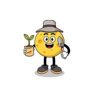 Illustration of round cheese cartoon holding a plant seed vector