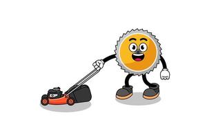 saw blade illustration cartoon holding lawn mower vector