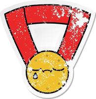 distressed sticker of a cute cartoon gold medal vector