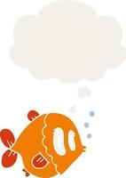 cartoon fish and thought bubble in retro style vector