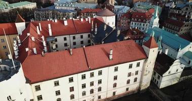 Aerial View of the Colorful Roofs and Ancient Buildings in the Riga Old Town, Latvia video