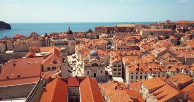Aerial View to the Old City Fortification and Red Roofs in Dubrovnik, Croatia video