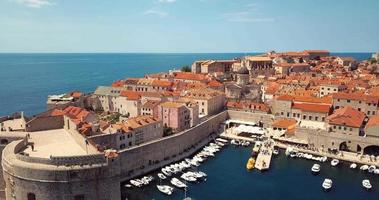 Aerial View to the Old City Fortification and Red Roofs in Dubrovnik, Croatia video