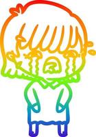 rainbow gradient line drawing cartoon girl crying vector