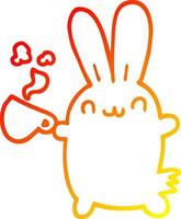 warm gradient line drawing cute cartoon rabbit drinking coffee vector