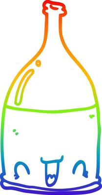 rainbow gradient line drawing cartoon wine bottle