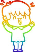 rainbow gradient line drawing cartoon laughing boy vector
