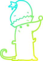 dibujo de línea de gradiente frío rata de dibujos animados con sombrero de navidad vector