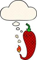 cartoon hot chili pepper and thought bubble in comic book style vector