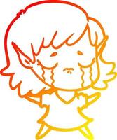 warm gradient line drawing cartoon crying elf girl vector