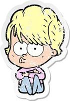 distressed sticker of a cartoon woman vector