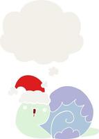 cute cartoon christmas snail and thought bubble in retro style vector