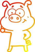 warm gradient line drawing happy cartoon pig vector