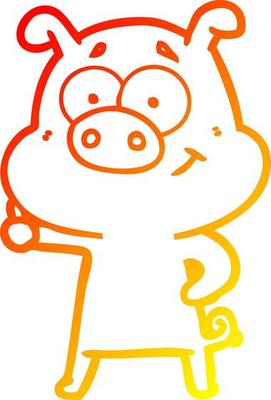 warm gradient line drawing happy cartoon pig