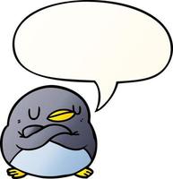 cartoon penguin and crossed arms and speech bubble in smooth gradient style vector