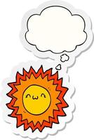 cartoon sun and thought bubble as a printed sticker vector