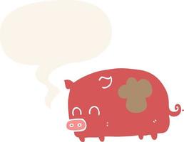 cute cartoon pig and speech bubble in retro style vector