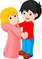 cartoon young boy and girl dancing vector