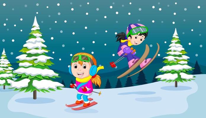 In the winter, kids play in the snow very joyfully