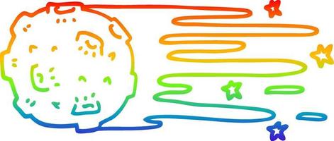 rainbow gradient line drawing cartoon flying asteroid vector