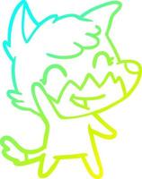 cold gradient line drawing happy cartoon fox vector