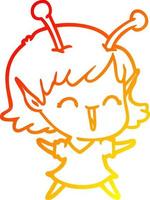warm gradient line drawing cartoon alien girl laughing vector