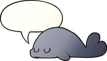 cute cartoon seal and speech bubble in smooth gradient style vector