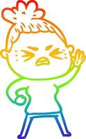 rainbow gradient line drawing cartoon angry woman vector