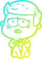 cold gradient line drawing cartoon tired man vector