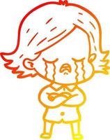 warm gradient line drawing cartoon girl crying vector