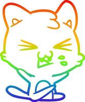 rainbow gradient line drawing cartoon cat hissing vector