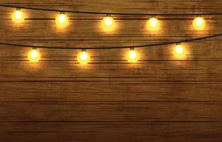 Rustic Decoration Hanging LED Lamps On The Wooden Wall vector
