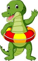 Cute crocodile using ring ball cartoon vector