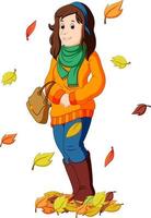 Girl with autumn leaves vector