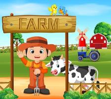 Farm scenes with many animals and farmers vector