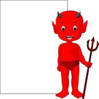 cute devil cartoon with blank sign vector