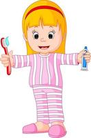 Cartoon A Young Girl Brushing Her Tooth vector