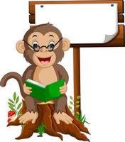 mono leyendo un libro vector