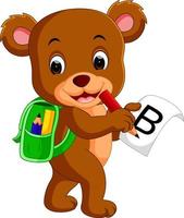 Cute bear with backpack vector