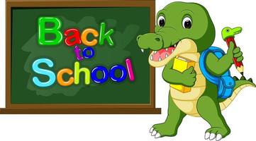 Cute crocodile with back pack vector