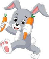 Cartoon happy rabbit holding carrot vector