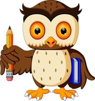 owl carrying book and pencil vector