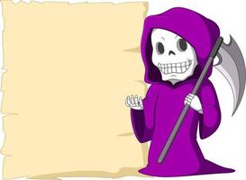 Cute grim reaper with blank sign vector