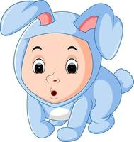 Little funny baby wearing rabbit suit vector