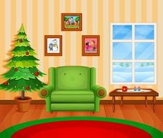 salón navideño con árbol y chimenea vector